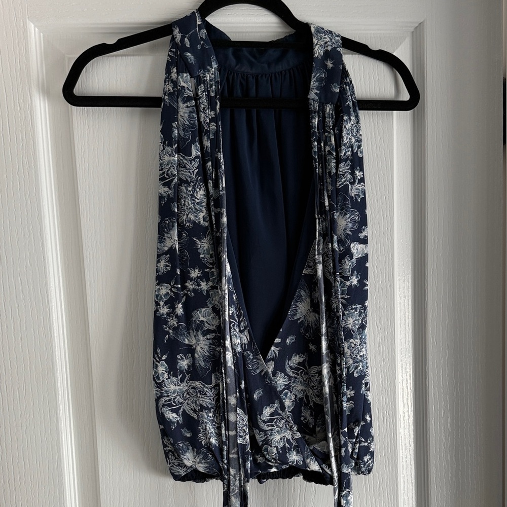 Alice + Olivia Navy and White Floral Top